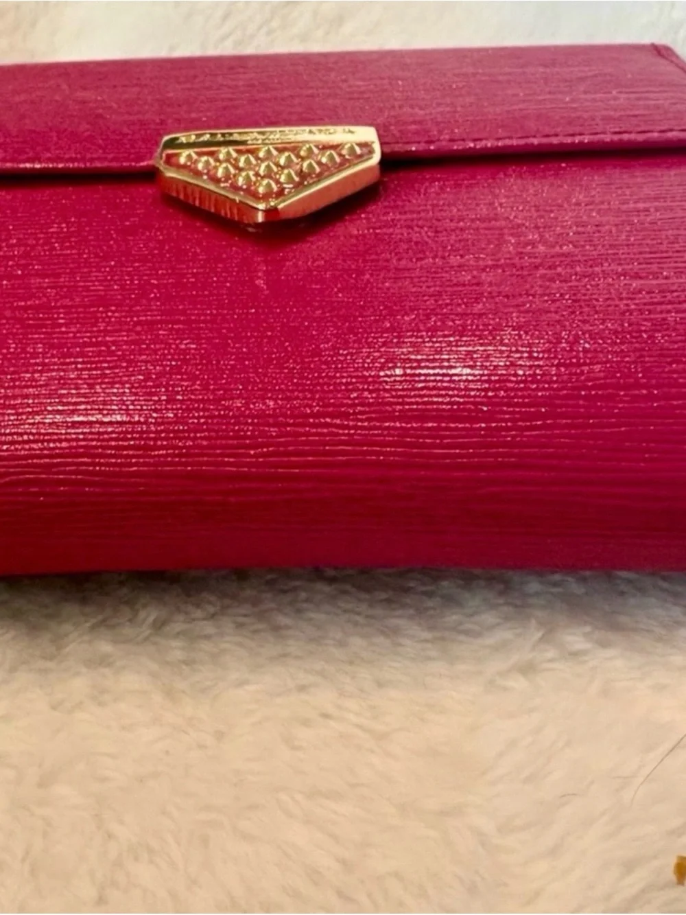 Balenciaga Hot Pink Leather Envelope Clutch with Gold Triangle Logo